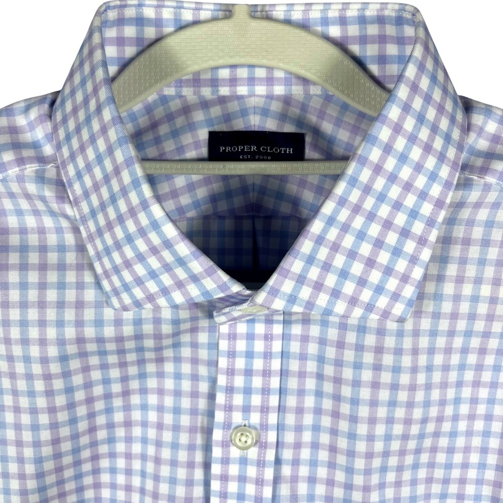 Proper Cloth Button Down Men XL Purple Blue Gingham Check Long Sleeve Shirt